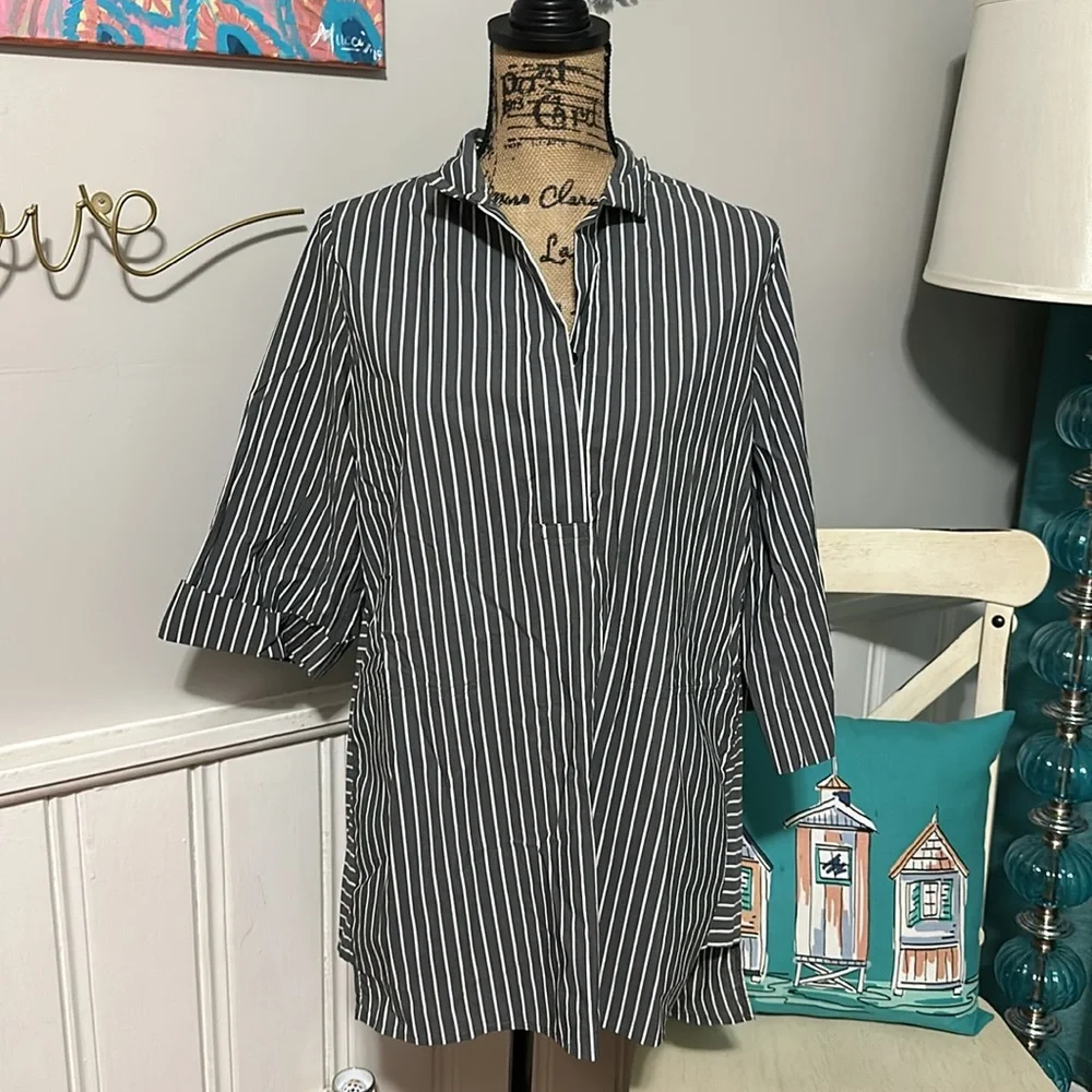 EUC Comfy USA Stripe Tunic button blouse - Picture 1 of 7